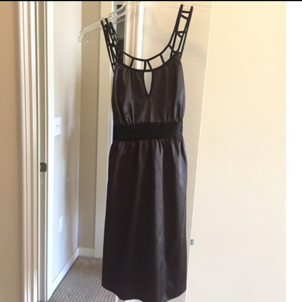 Olive Satin/Silk Caged Neck Dress
